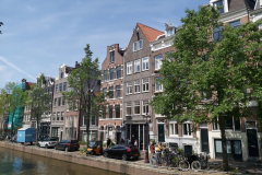 Arkitekturen längs kanal Brouwersgracht, Amsterdam.