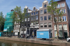 Arkitekturen längs kanal Brouwersgracht, Amsterdam.