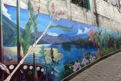 Väggmålning i centrala Santiago Atitlán, Lake Atitlán. 