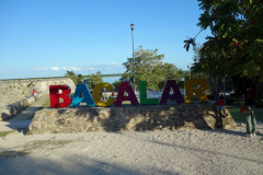 Stadsskylten vid Fuerte de San Felipe de Bacalar, Bacalar.