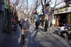 Gatuscen längs den mysiga gågatan, Beijing.