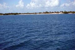 Utsikt mot en strand på norra delen av Caye Caulker.