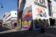 Scen längs trevliga gågatan Regina, Centro Histórico, Mexico City.