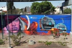 Fantastiska väggmålningar vid linbanestation Constitución de 1917, Los Ángeles, Mexico City.