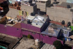 Utsikten från världens längsta (10,55 km) linbana för kollektivtrafik, linje 2 mellan Constitución de 1917 och Santa Marta, Mexico City.