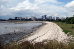 Den förorenade stranden innanför Selander Bridge-konstruktionen, Dar es-Salaam.