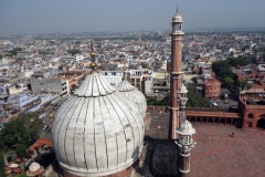 Utsikten över Delhi från minareten, Jama Masjid Mosque (Fredagsmoskén), Delhi.