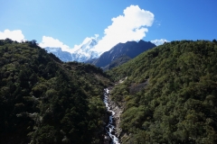 Vy ner mot Tengboche, EBC-trekken mellan Tengboche och Dingboche.