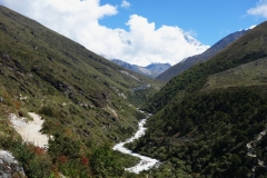 Vackra byn Somare med Lhotse-massivet i bakgrunden, EBC-trekken mellan Tengboche och Dingboche.