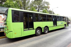 Stadsbuss vid Parque San Sebastián, Zona 1, Guatemala City.