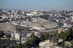 Utsikt från Olivberget med Maria Magdalena kyrka (Church of Mary Magdalene) längst ner till höger i bild, Jerusalem.