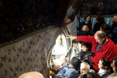 Entrén till Grotto of the Nativity, Födelsekyrkan, Betlehem, Västbanken.