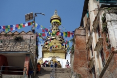 Nästan uppe på toppen av trappan, Swayambhunath-templet, Katmandu.