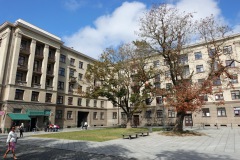 Arkitekturen längs gågatan Laisvės alėja (Frihetsavenyn), Kaunas.