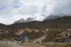 Del av Nuptse (7861 m) synlig från Lobuche vid vår ankomst till byn.