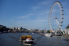 Hungerford Bridge and Golden Jubilee Bridges och London Eye från Westminster Bridge.