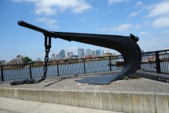 Anchor iron wharf med Isle of Dogs i bakgrunden, Greenwich.