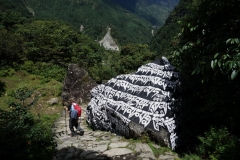 Sten med tibetanskt mantra längs leden mellan Lukla och Phakding.