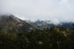 Det var för molnigt för att se Mount Everest från uteplatsen på Hotel Everest View idag. Däremot syntes byn Phortse.
