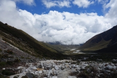 Nere i Pheriche-dalen. Byn Pheriche kan urskiljas på bilden.