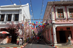 Byggnader i Sino-Portugisisk arkitekturstil, gamla staden, Phuket Town, Phuket. Gatan heter Soi Rommanee.