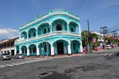 En av stadens mest kända byggnader i Sino-Portugisisk arkitekturstil, gamla staden, Phuket Town, Phuket.