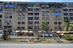 Bostadshus byggda i sovjetstil längs Karume Road, Ng'ambo, Zanzibar Town, Unguja.