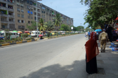 Bostadshus byggda i sovjetstil längs Karume Road, Ng'ambo, Zanzibar Town, Unguja.