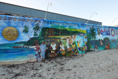 Graffiti längs stranden, San Pedro, Ambergris Caye.