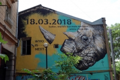 En tragisk graffiti-målning i historiska Tbilisi.