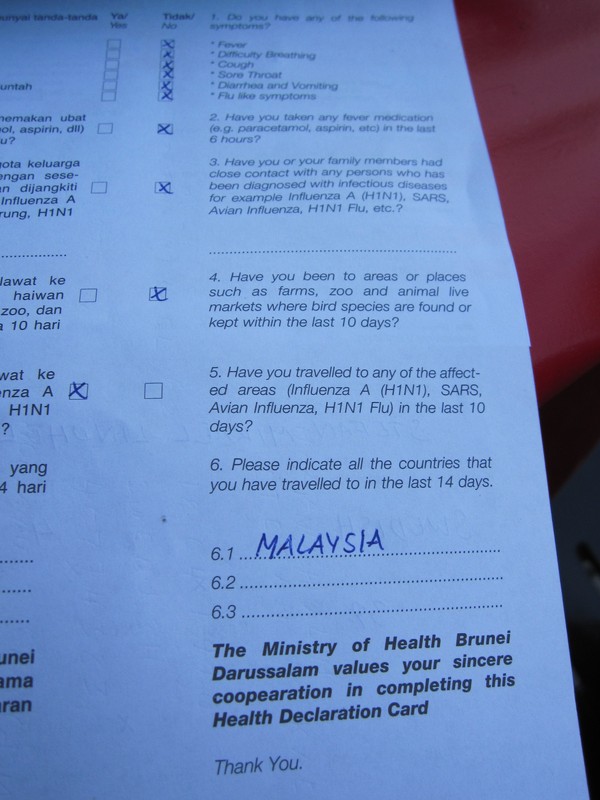 Hälsodeklaration för Brunei immigration.