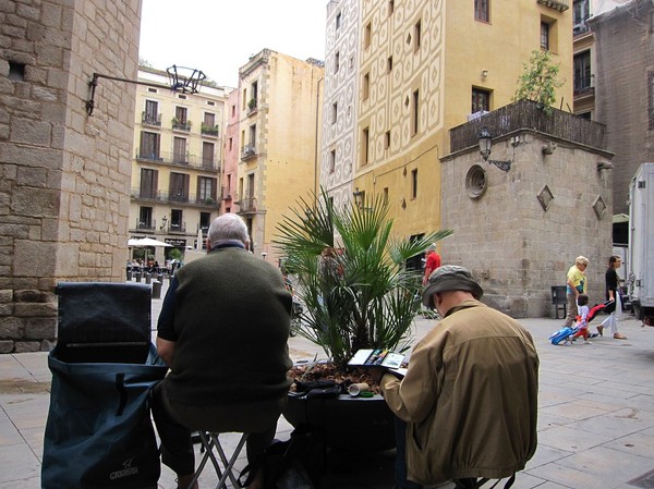 Konstnärer i arbete, La Ribera, Barcelona.