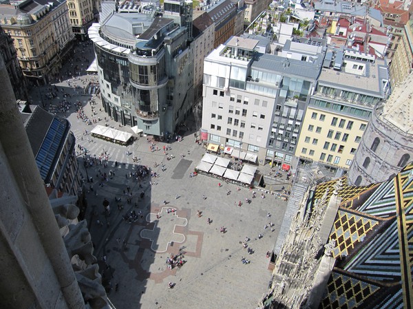 Stephansplatz uppifrån sydtornet, Stephansdom, Wien.