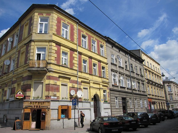Gatuscen i judiska kvarteret, Kazimierz, Krakow.
