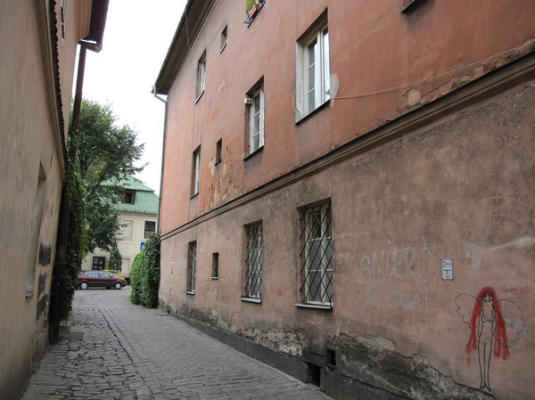 Gatuscen i judiska kvarteret, Kazimierz, Krakow.