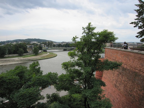 Uppe i Wawel Royal Castle med utsikt över floden Vistula, Krakow.