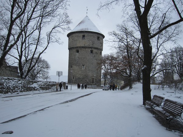 Kiek in de Kök i vinterskrud, centrala Tallinn. Namnet betyder 'kika in i köket' på någon tysk dialekt. Detta namn kom av att man kunde se in i köken på husen i nedre delen av gamla staden från tornets översta våningar.