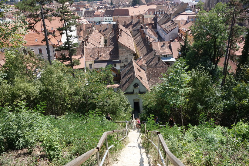 Trappan ned till staden från White tower, Brașov.