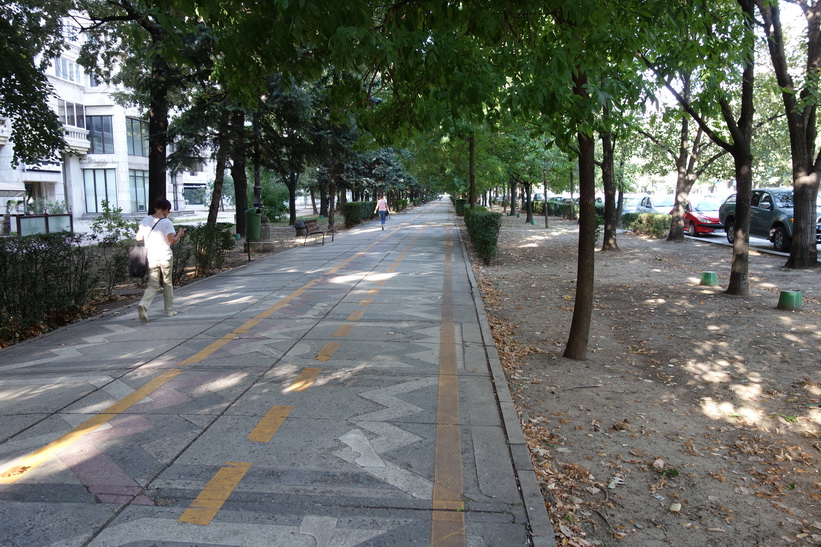 Promenaden längs Uniriiboulevarden i riktning mot presidentpalatset, Bukarest.