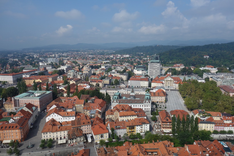 Utsikten över Ljubljana från slottets torn, Ljubljana Castle, Ljubljana.