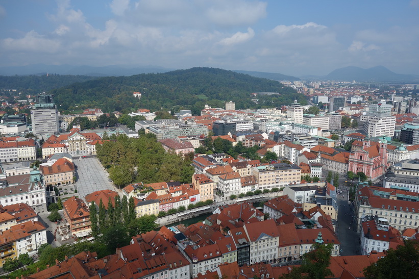 Utsikten över Ljubljana från slottets torn, Ljubljana Castle, Ljubljana.