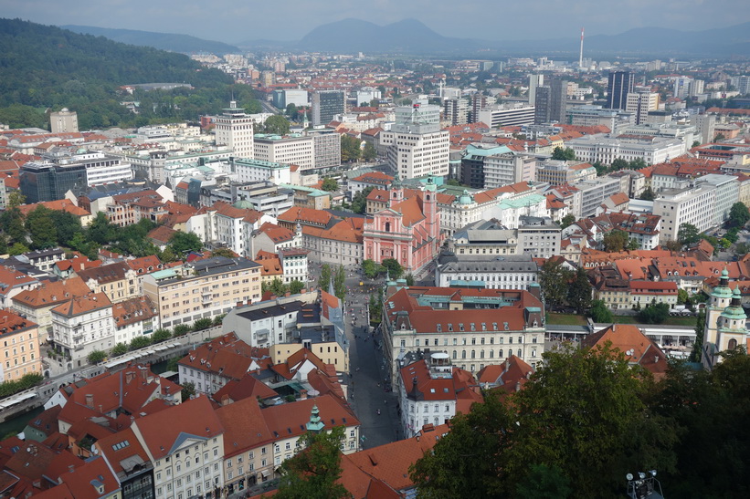 Utsikten över Ljubljana från slottets torn, Ljubljana Castle, Ljubljana.