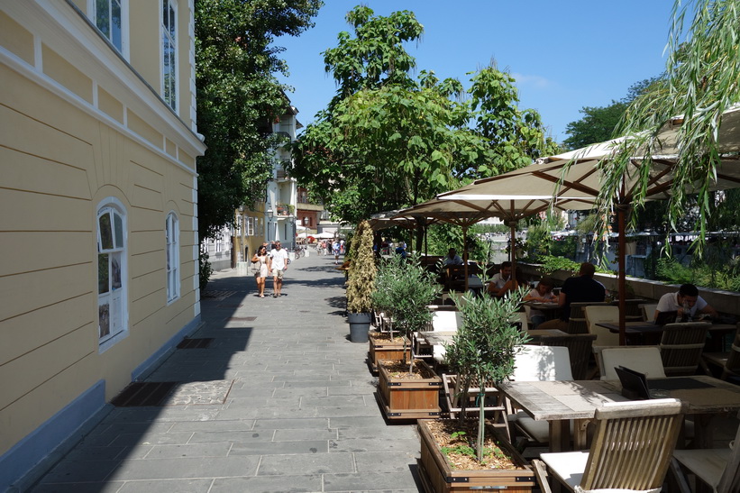 Promenaden vid floden Ljubljanica i centrala Ljubljana.