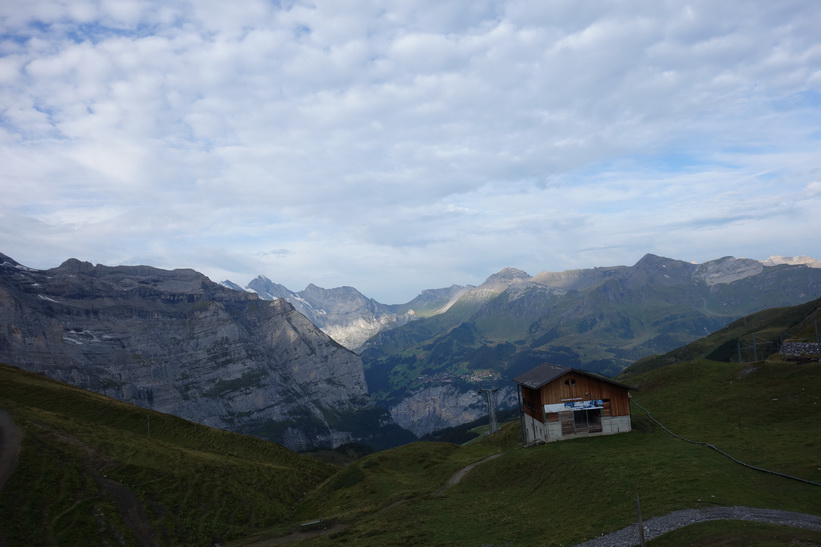 Utsikten från tåget mellan station Kleine Scheidegg (2061 m.ö.h.) och station Eigergletscher (2320 m.ö.h.).