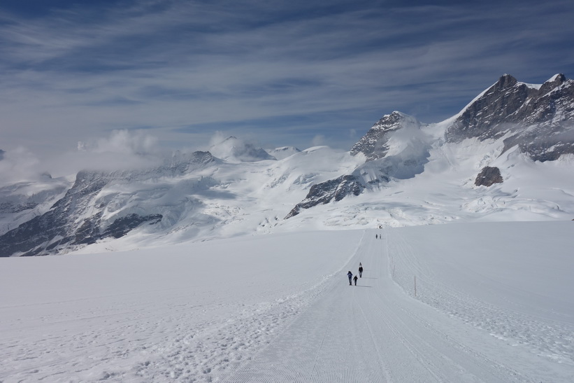 Vy under promenaden från Jungfraujoch till Mönchsjochhütte.