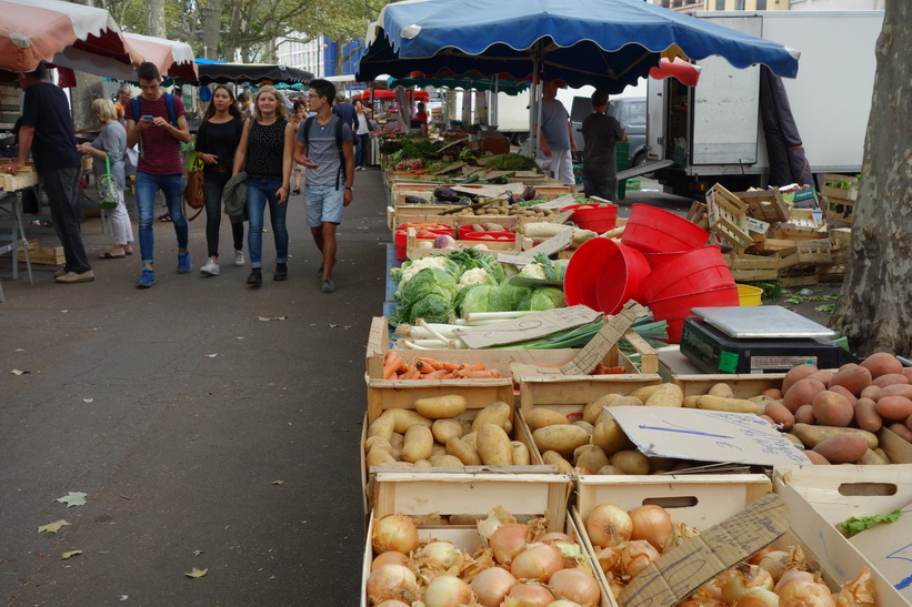 Marknad vid floden Saône, Lyon.