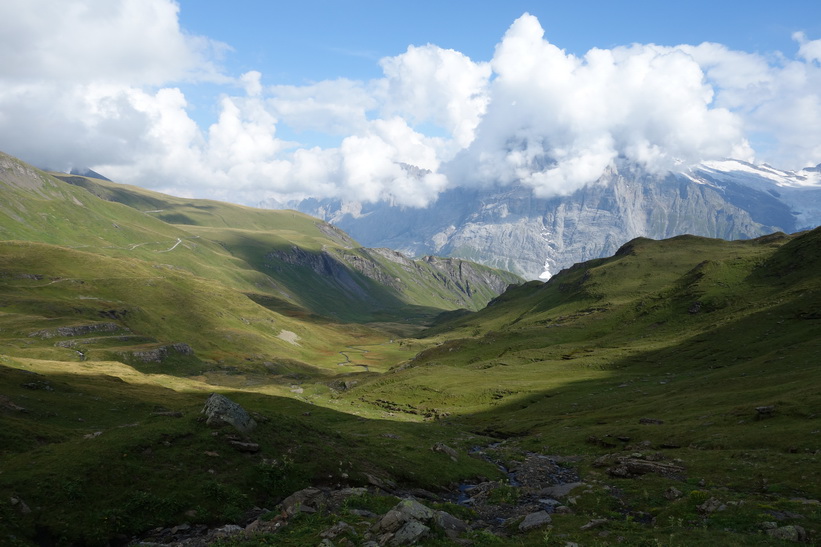 Den långa vandringen från Bachsee (2265 m.ö.h.) hela vägen ner till Grindelwald (1034 m.ö.h.).